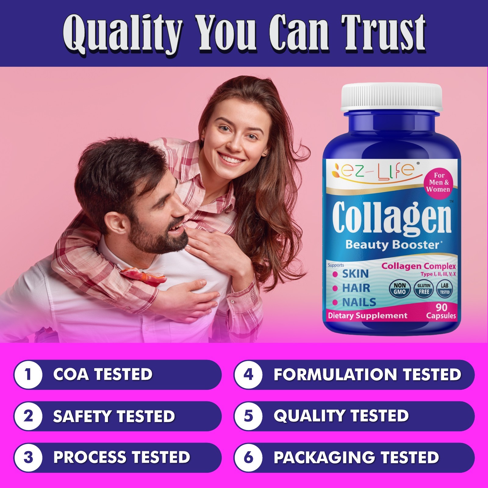 Collagen Peptides Beauty Supplement for Men & Women-Hydrolyzed Anti Aging 90Caps