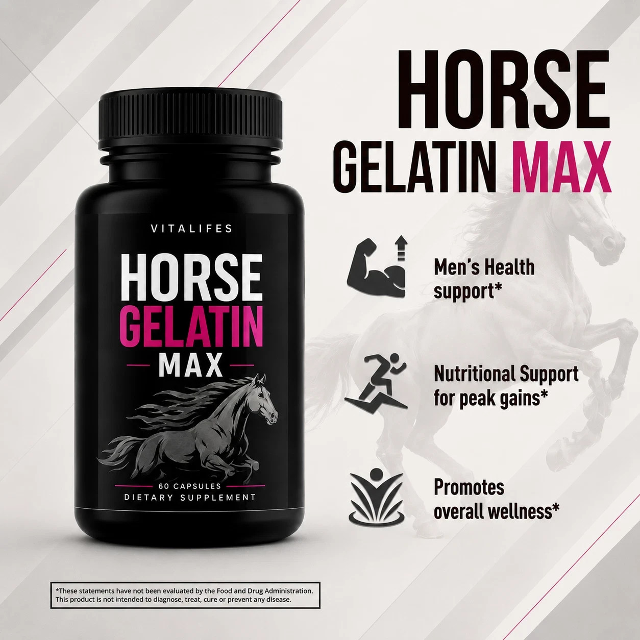 Horse Gelatin Max Performance Capsules, Horse Gelatin Max Pills (60 Capsules)