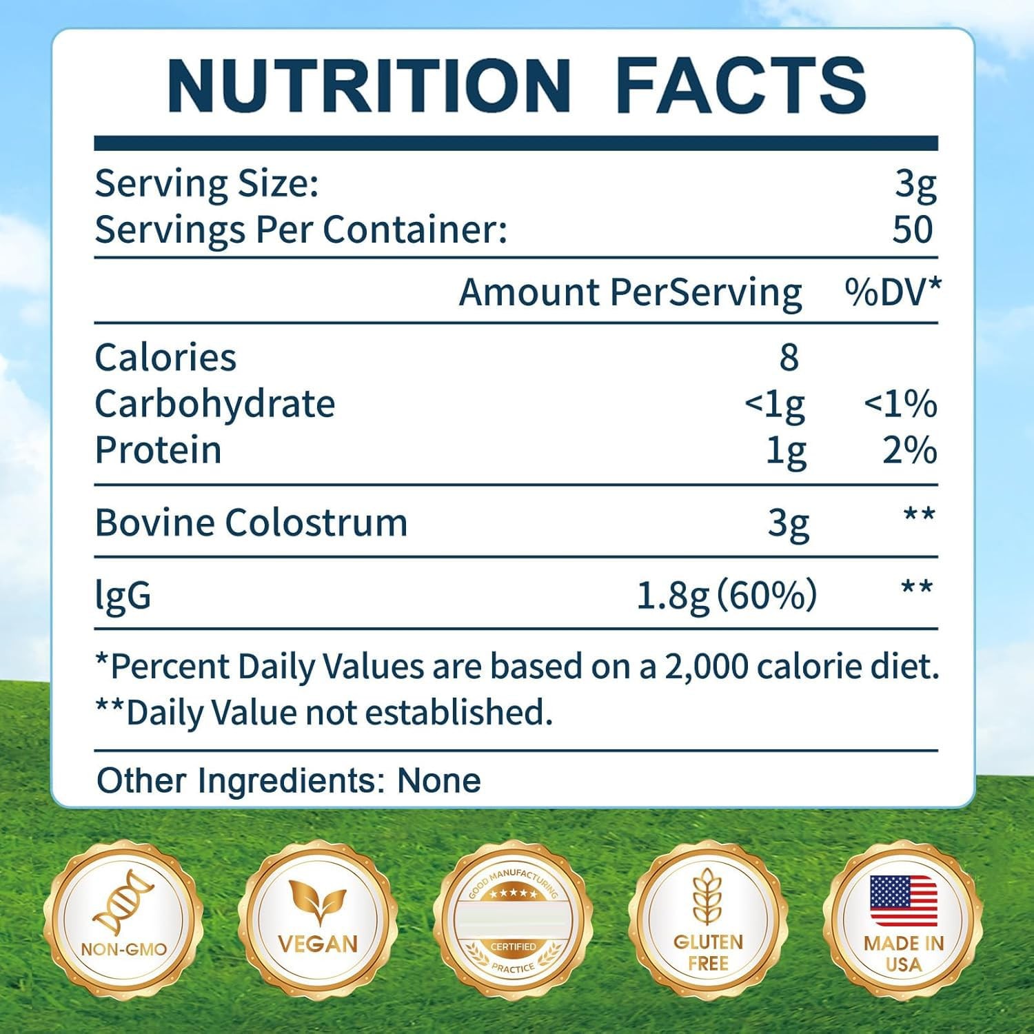 KEDISOM Grass-Fed Bovine Colostrum Supplement 5.3 Ounce (Pack of 1), 150g