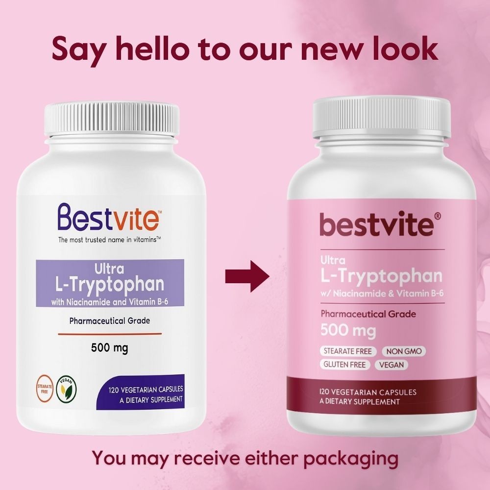 L-Tryptophan w/ B3 & B6 500mg (120 Vegetarian Capsules) -No Stearates