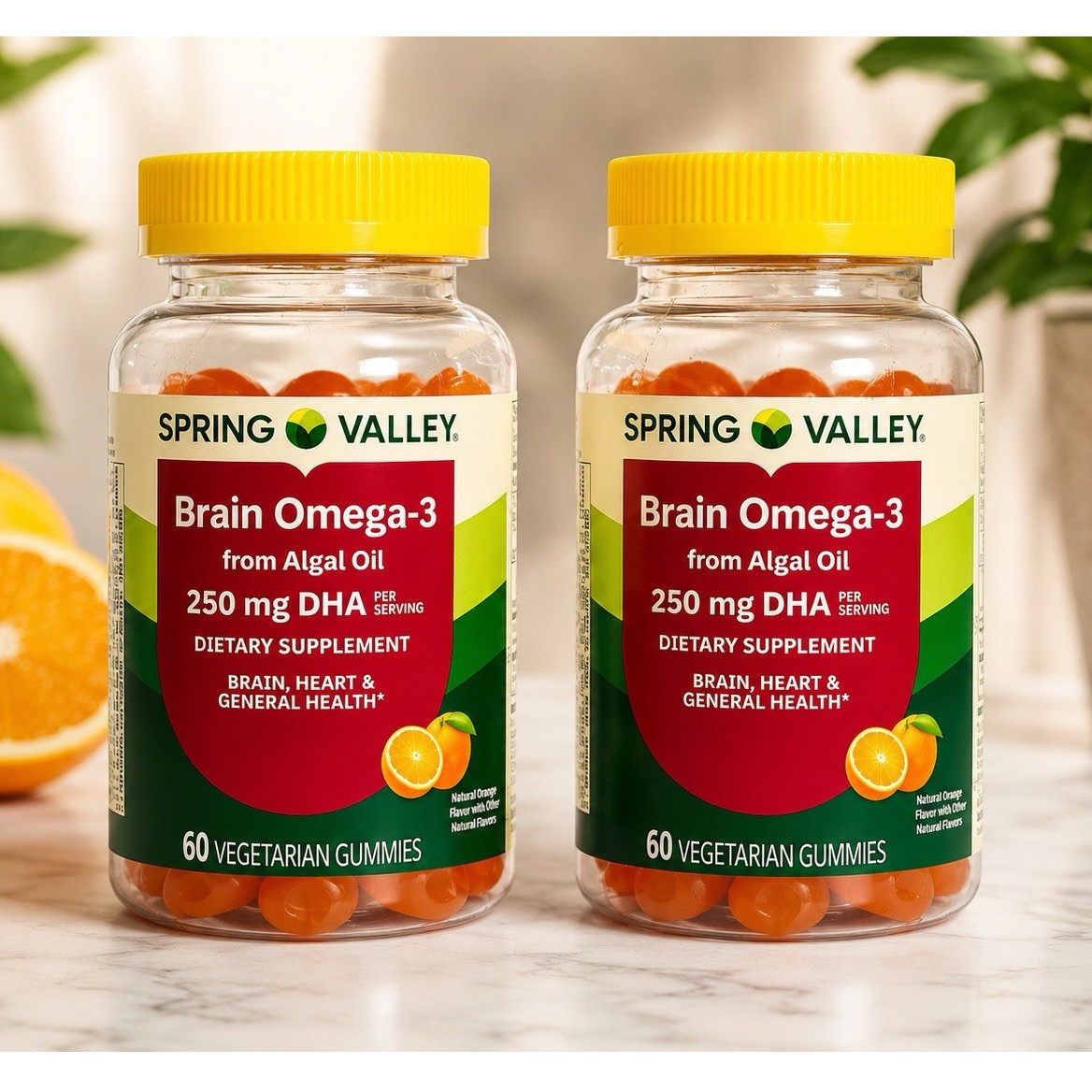 Spring Valley Brain Omega-3 Gummies 2-Pack 250mg DHA Vegetarian Gummies 60