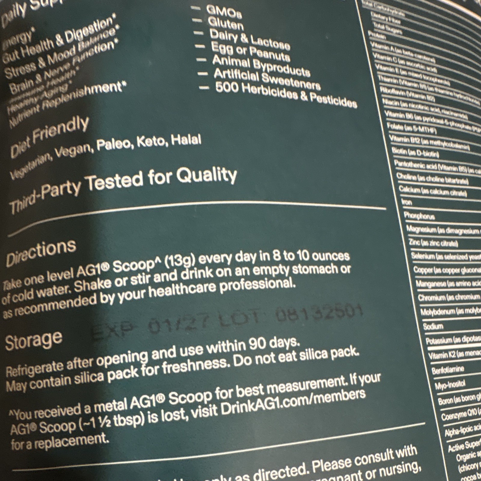 AG1 Next Gen Nutrition Powder Whole Food Supplement, Unflavored 390g 30-Day