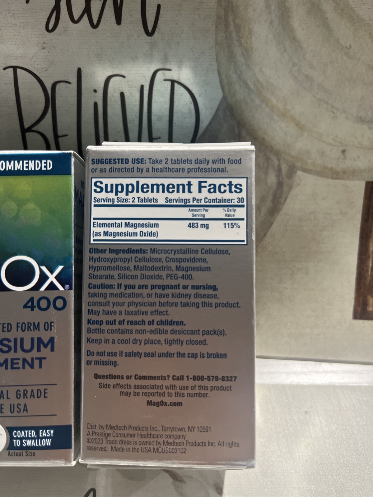 MagOx 400 Magnesium Supplement; Count 60 Tablets (2 Pack) Exp 08/27