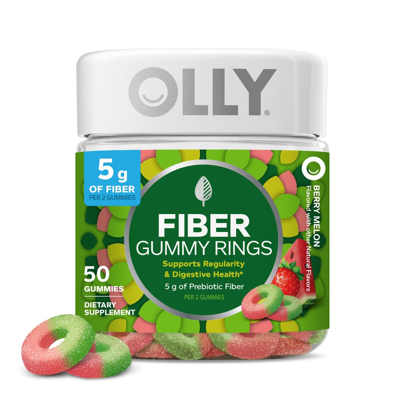 Olly, Fiber Gummy Rings, 5g Fos Prebiotic Fiber, 50 Count (Pack of 1), Green