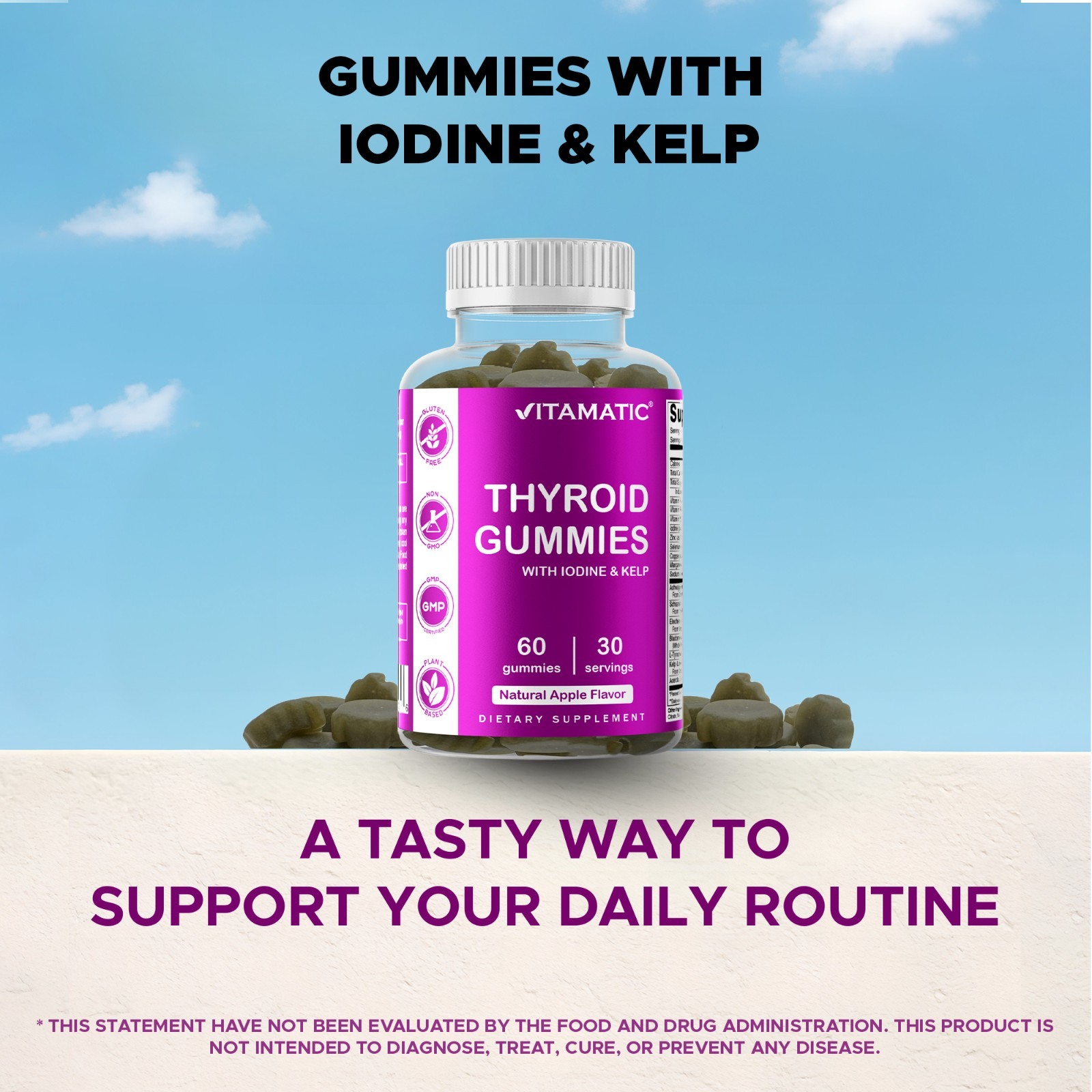 2 Pack Vitamatic Vegan Thyroid Support Gummies with Iodine & Kelp – 60 Count