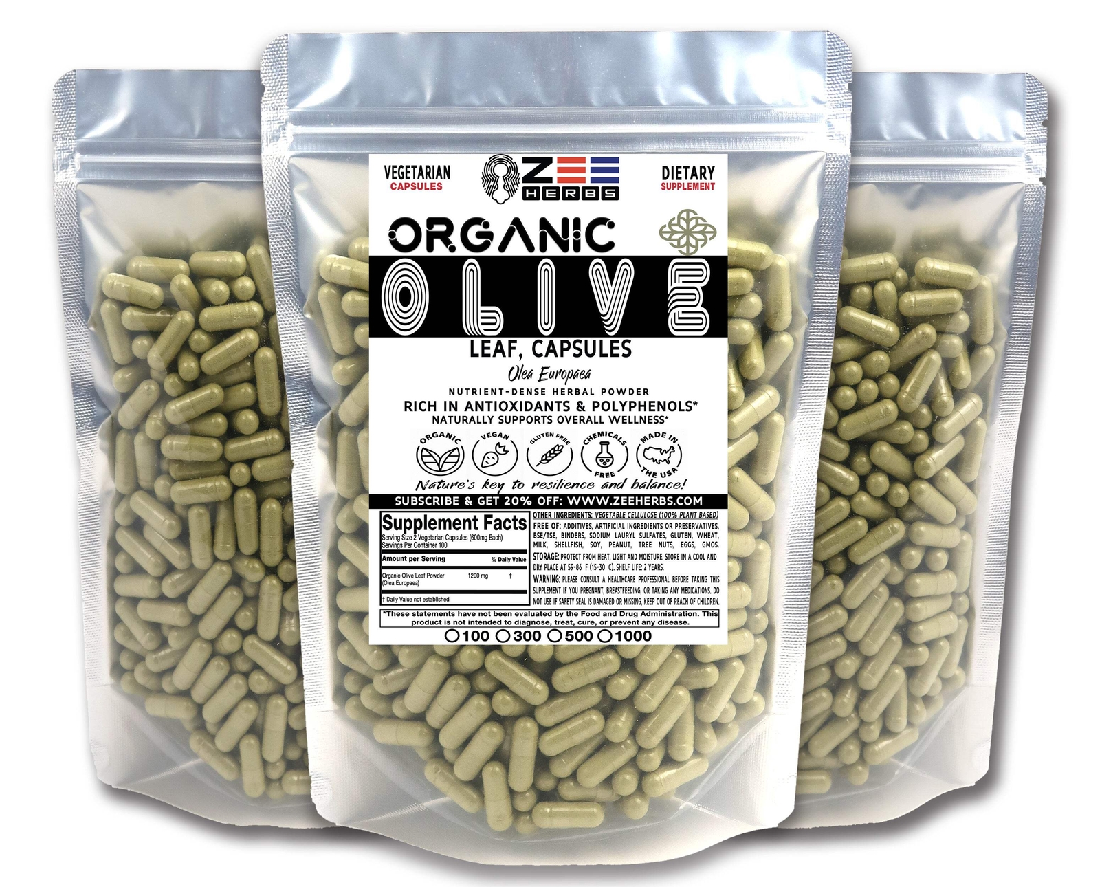 Organic Olive Leaf Capsules – 1200mg Per Serving of Natural Pure Olive Leaf