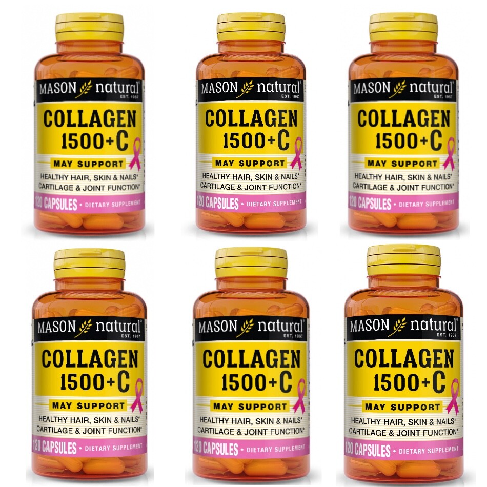 6PCK Mason Hydrolyzed Collagen 1500 Biotin Vitamin C 120 Capsules-Hair Skin&Nail