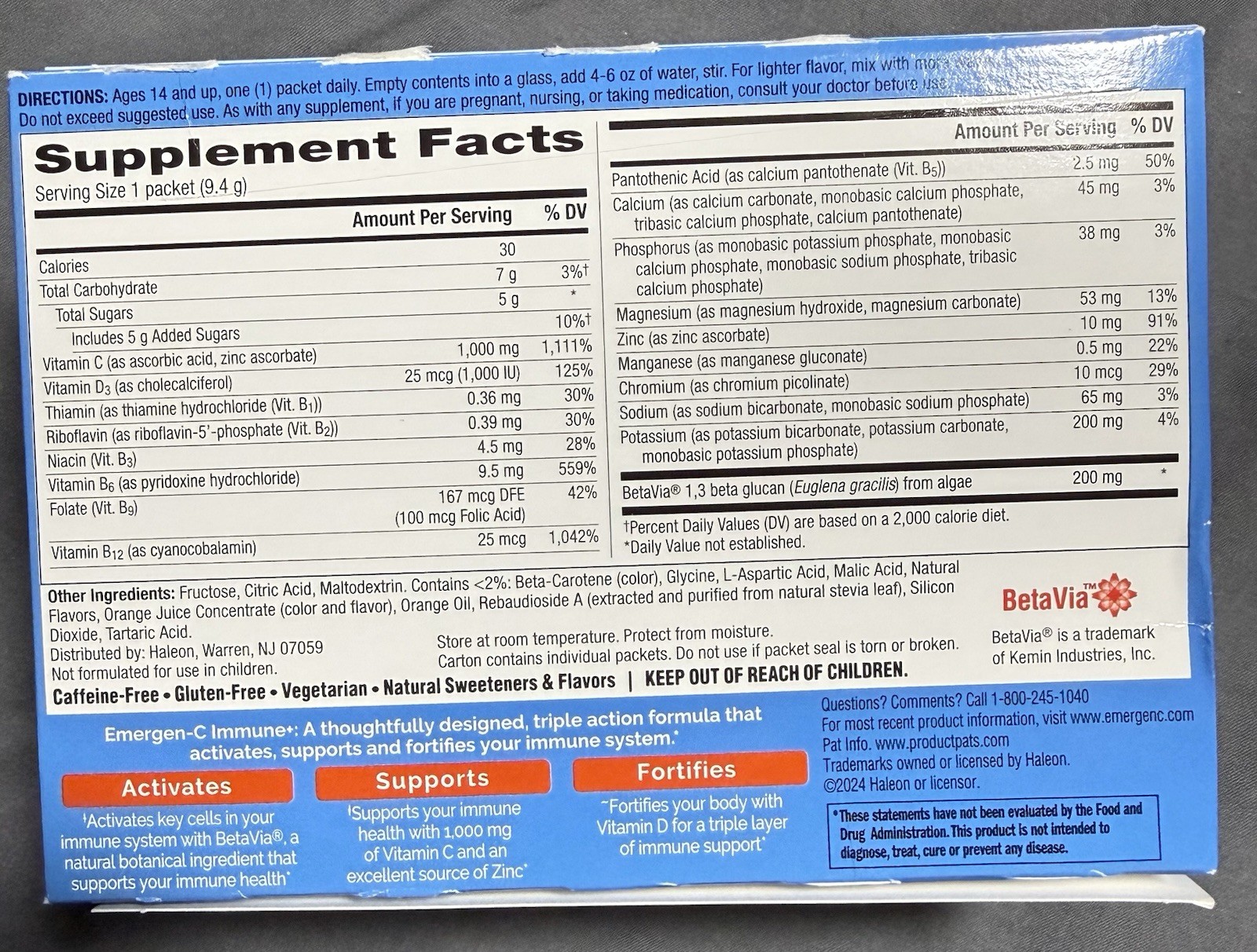 Emergen-C Immune+ Super Orange 30 Packets 1000mg Vitamin C D Zinc Exp 04/2027