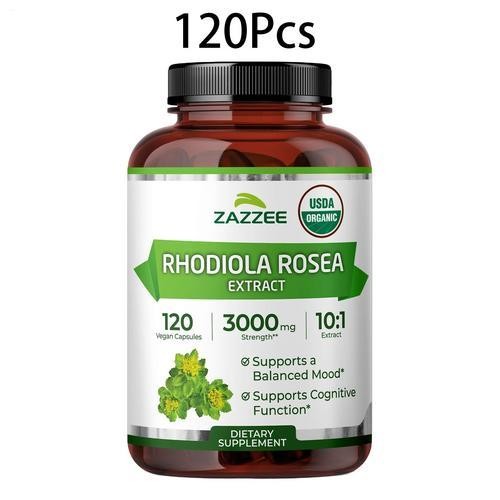 3 X Zazzee Organic Rhodiola 10:1 Exract, 3000 mg Strength, 120 Vegan Capsules