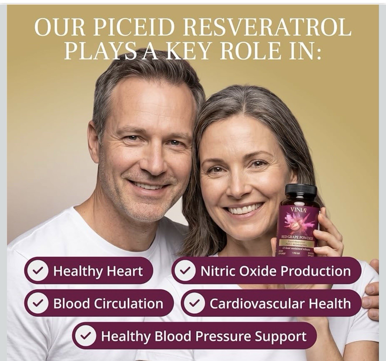 VINIA Blood Flow Capsules Red Grape Powder and Nitric Oxide Supplement 60 Caps