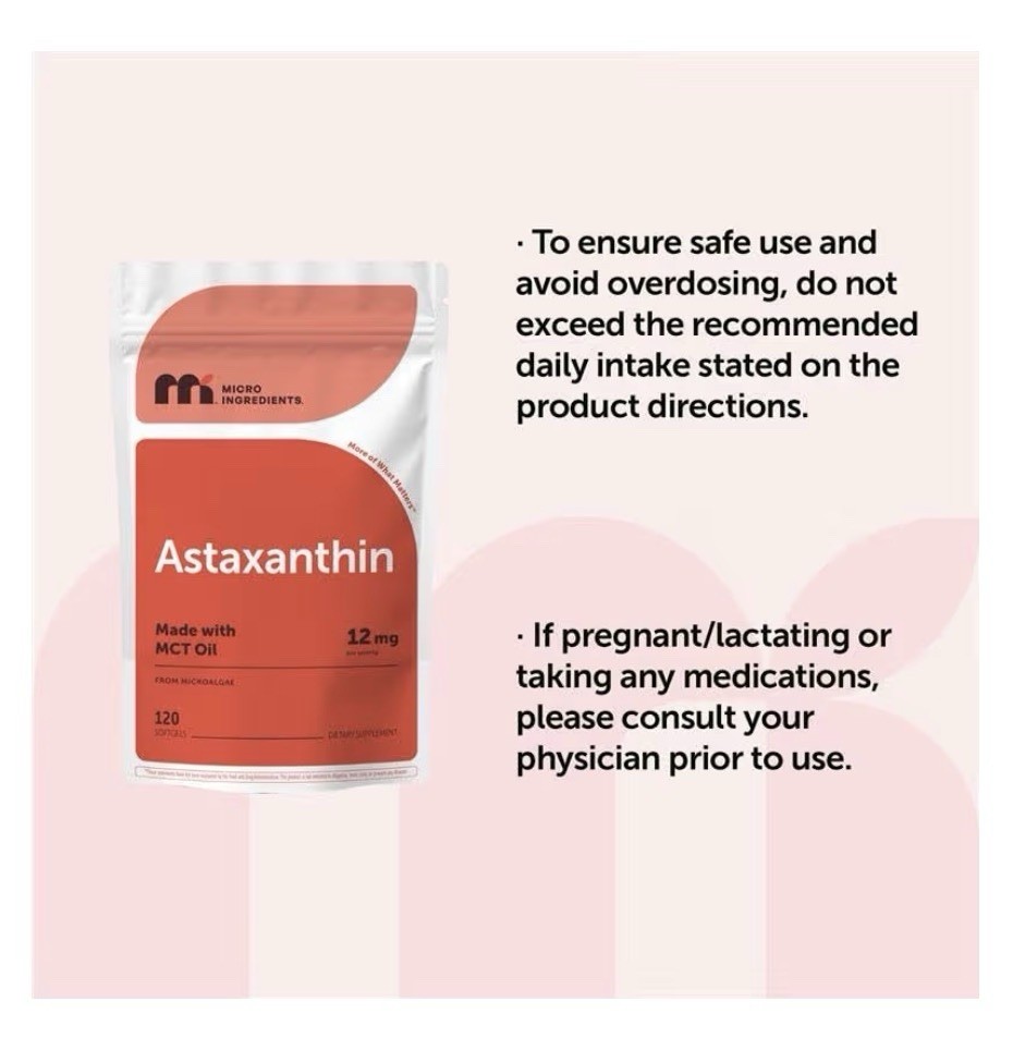 Micro Ingredients Astaxanthin 12mg From Microalgae Triple Strength 120 Softgels