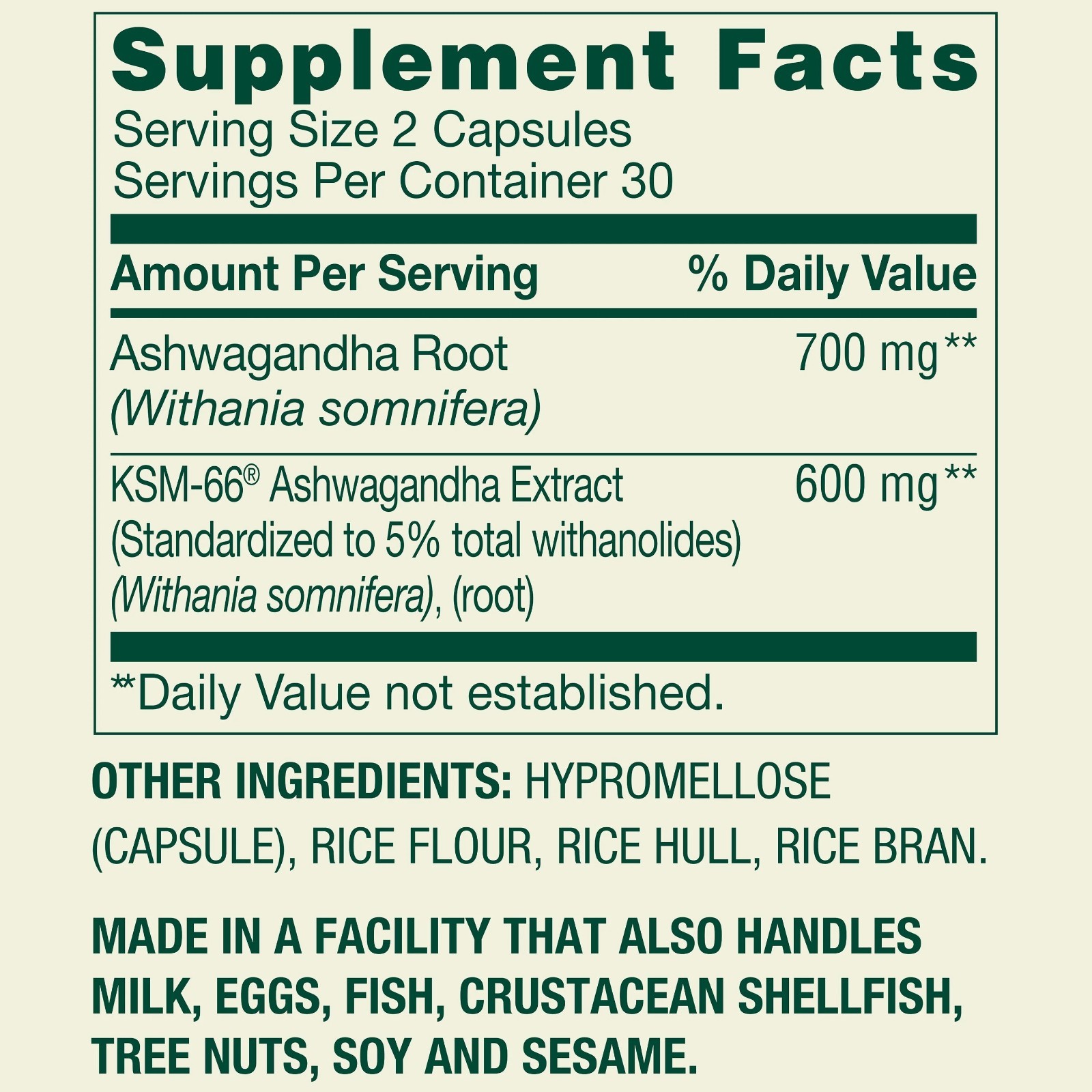 Spring Valley Extra Strength Ashwagandha Vegetarian Capsules, 1300 mg 60 count