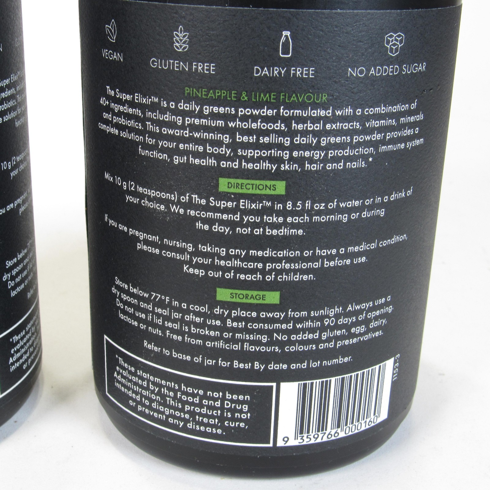WelleCo Super Elixir Daily Greens Powder 10.5oz Pineapple Lime Vegan 2pk