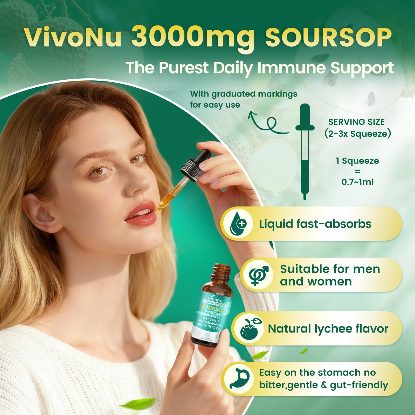 10-in-1 Soursop Bitters Liquid Drops 3000mg, 2 Fl Oz, 2 Oz