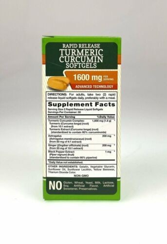 Nature’s Truth Turmeric Curcumin with Ginger 1600mg Rapid Release Softgels 60 Ct
