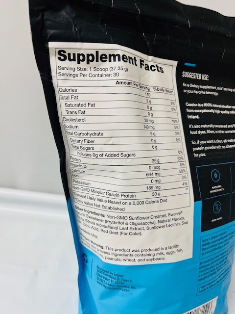 Legion CASEIN+ Protein Powder, Strawberry, 30 Servings (2.47 lbs), EXP: 10/2026