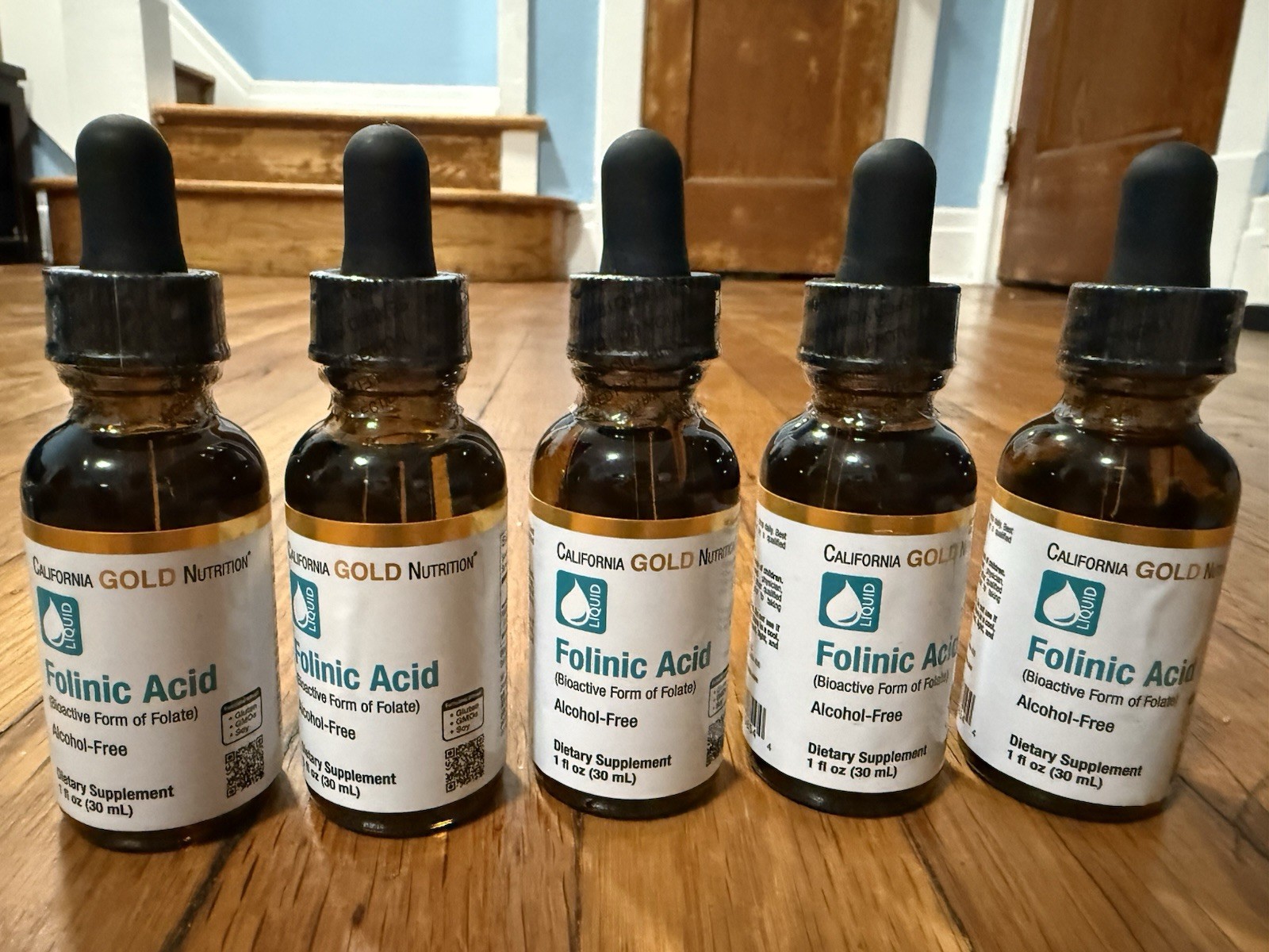 California Gold Nutrition Folinic Acid Liquid Alcohol-Free 400mcg 1 fl oz 5 Pack