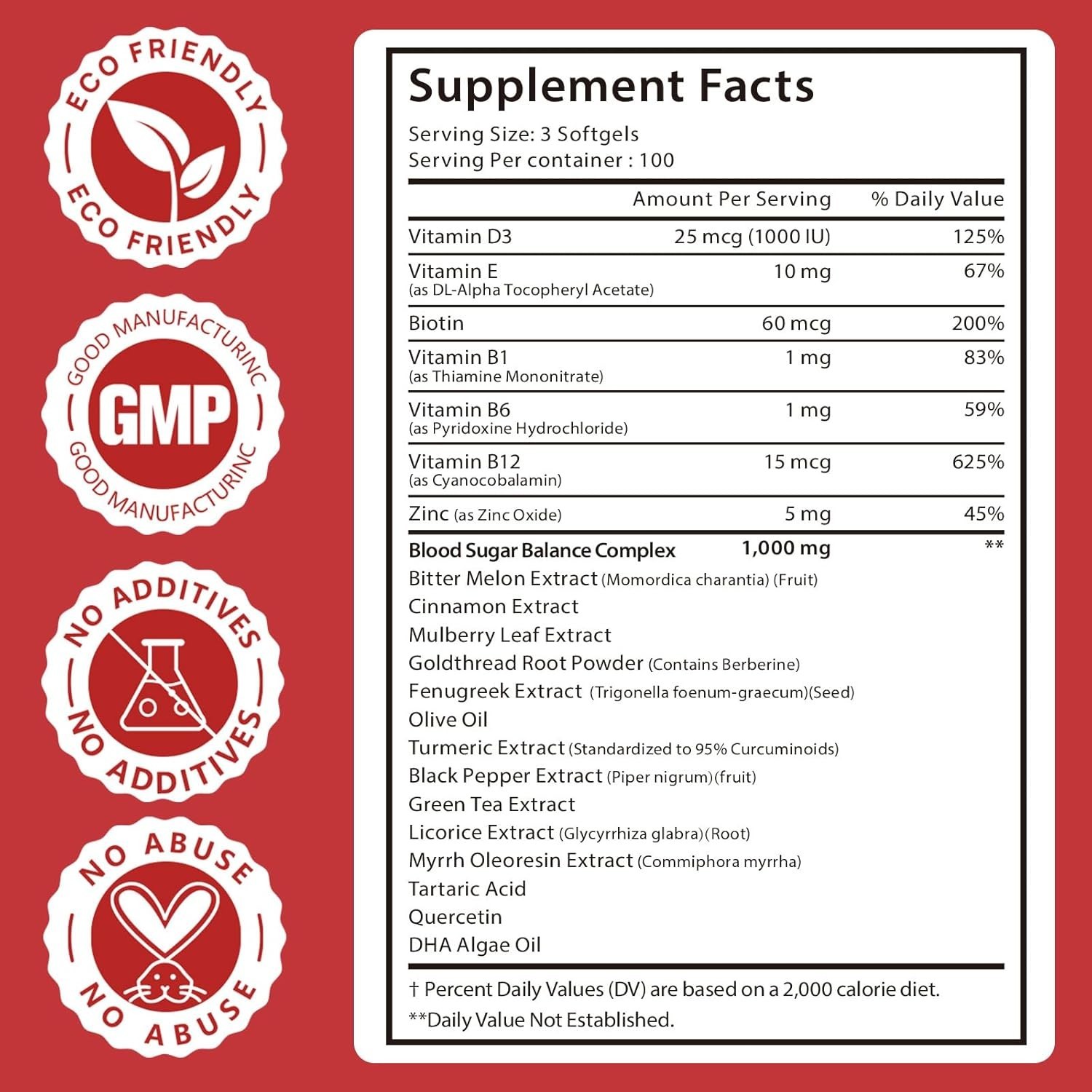 Acential Labs Blood Sugar Complex Supplement 300 Softgels 20+ Active Ingredients