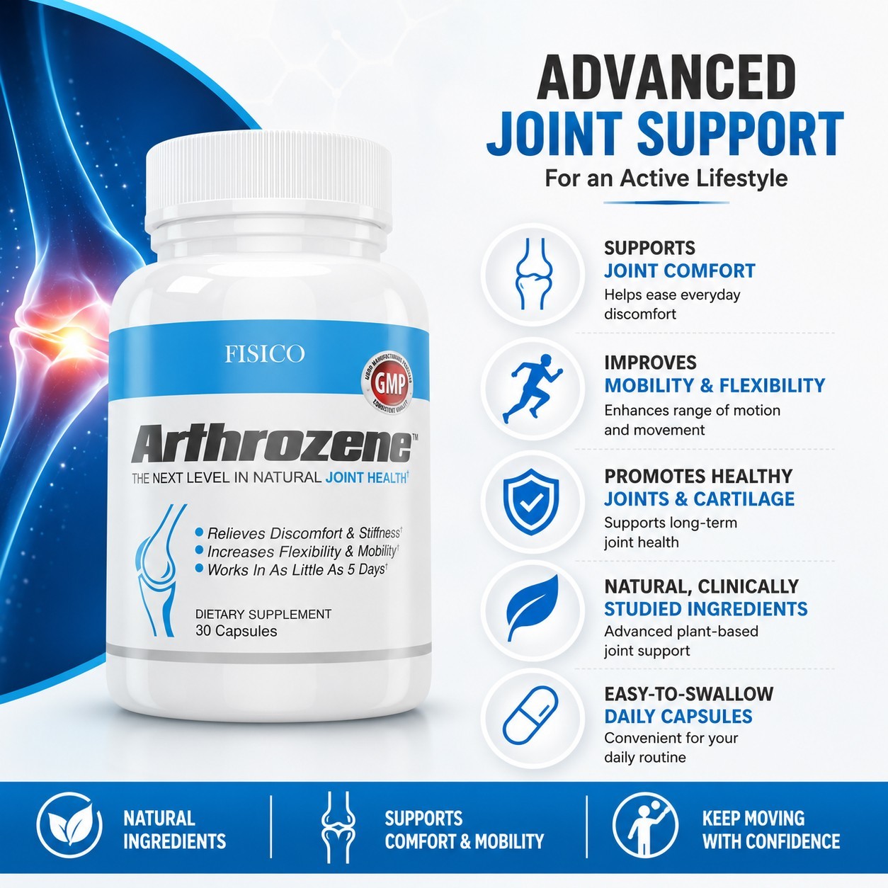 PACK OF 5 – Fisico Arthrozene Natural Joint Health Supplement 30 Capsules – SALE