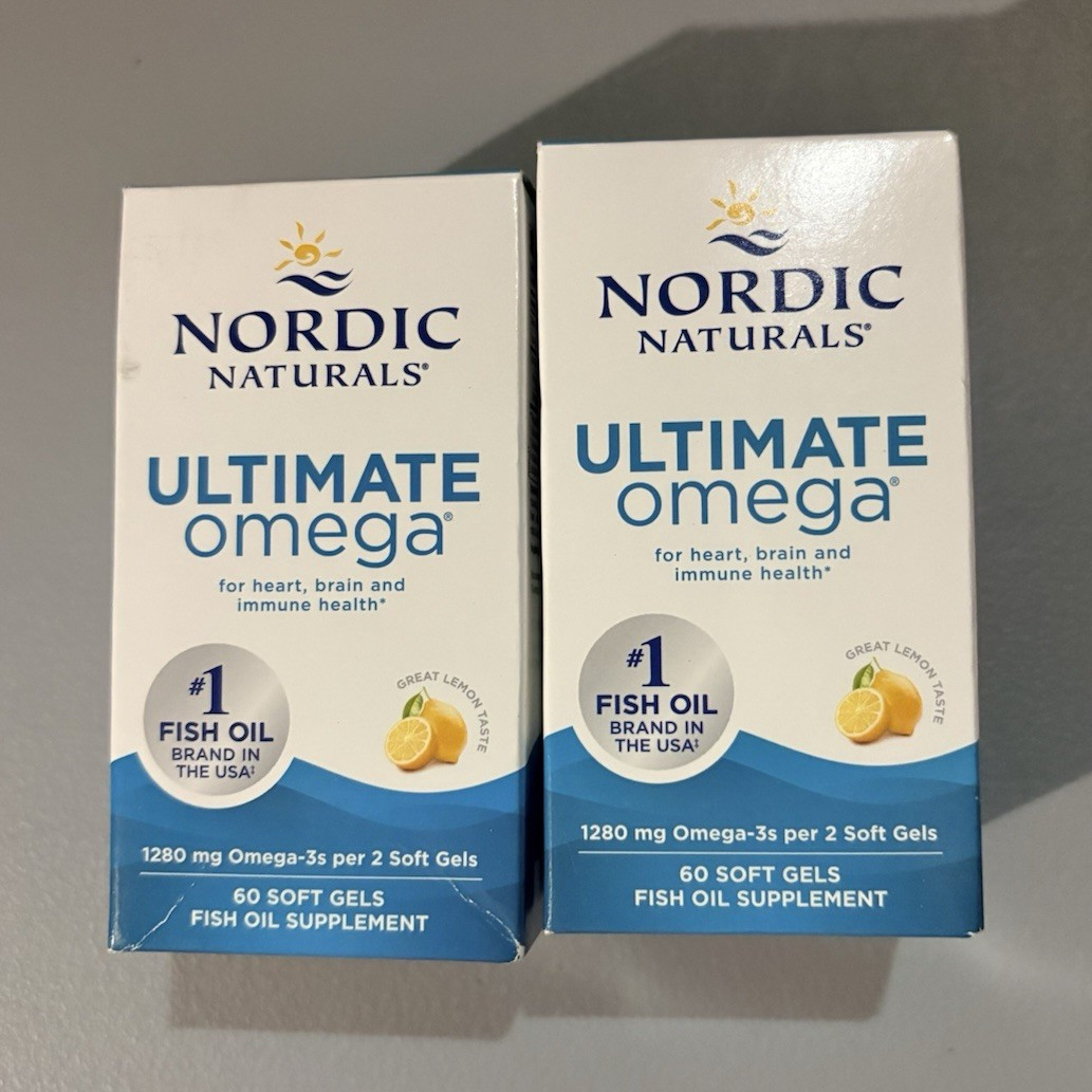 2 Nordic Naturals Ultimate Omega Omega-3 1280mg Lemon Fish Oil 60 Softgels