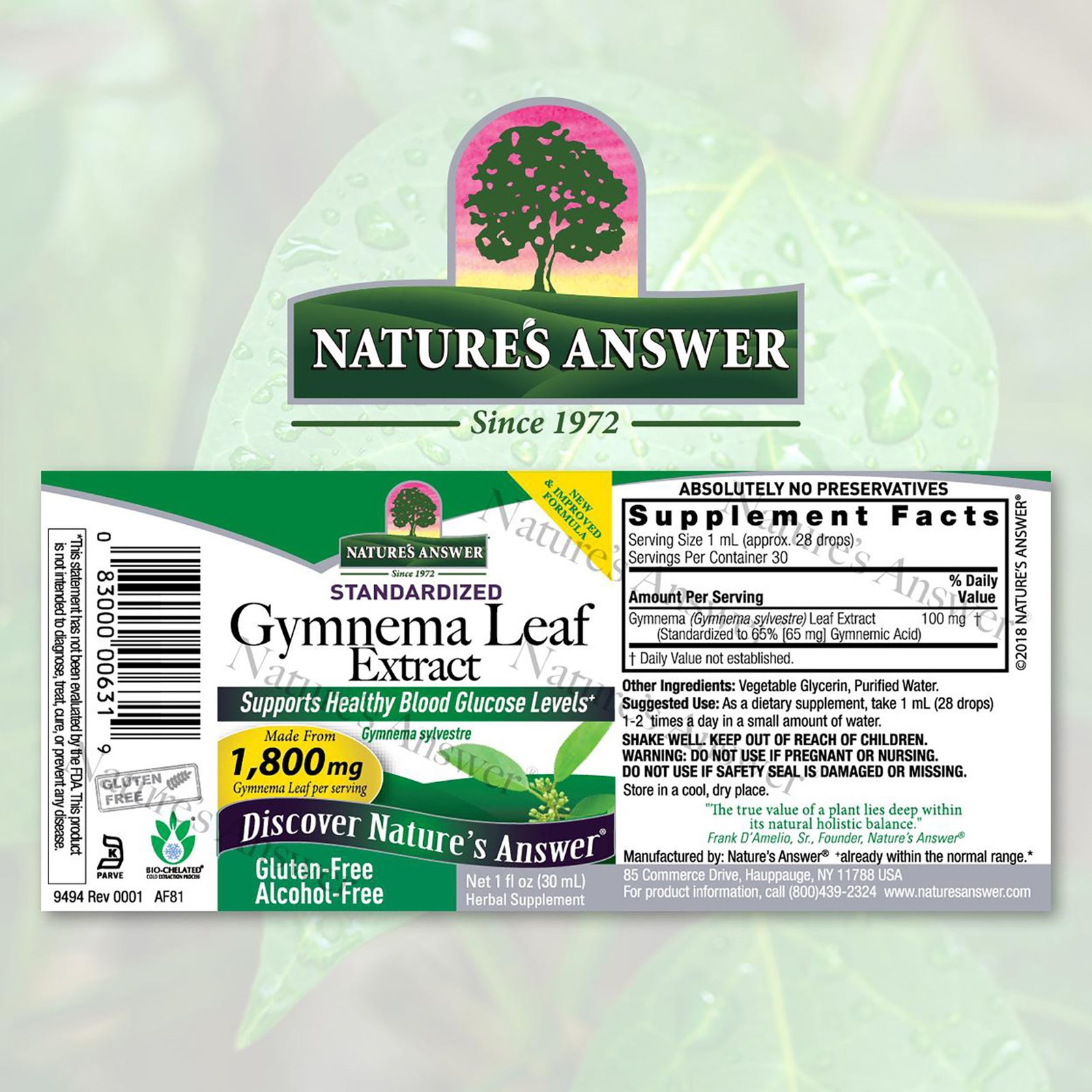 2 Pack Gymnema Leaf Extract AF – 1000mg by Natures Answer for Unisex – 1 oz