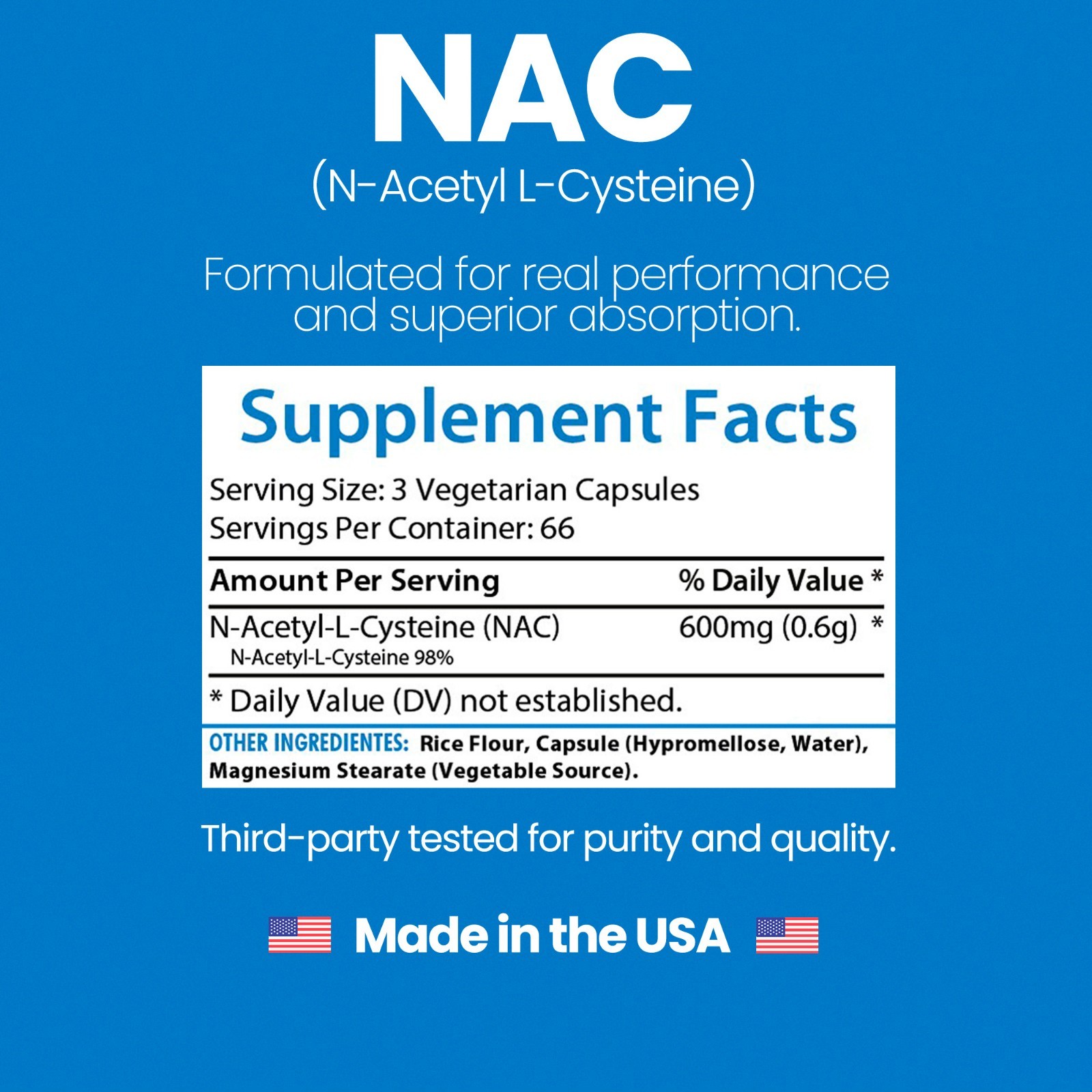 HealthFare N-Acetyl L-Cysteine (NAC) 600mg, 200 Capsules – Non-GMO