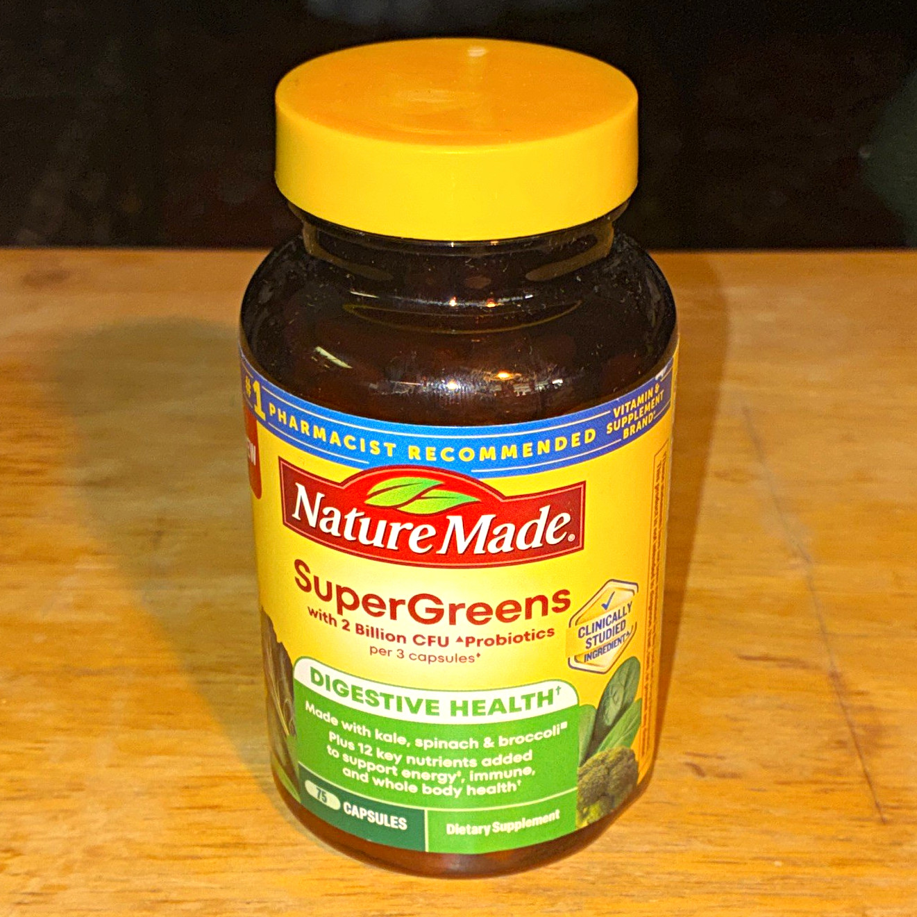 Nature Made SuperGreens Digestive Support Capsules 75 Count with Probiotics