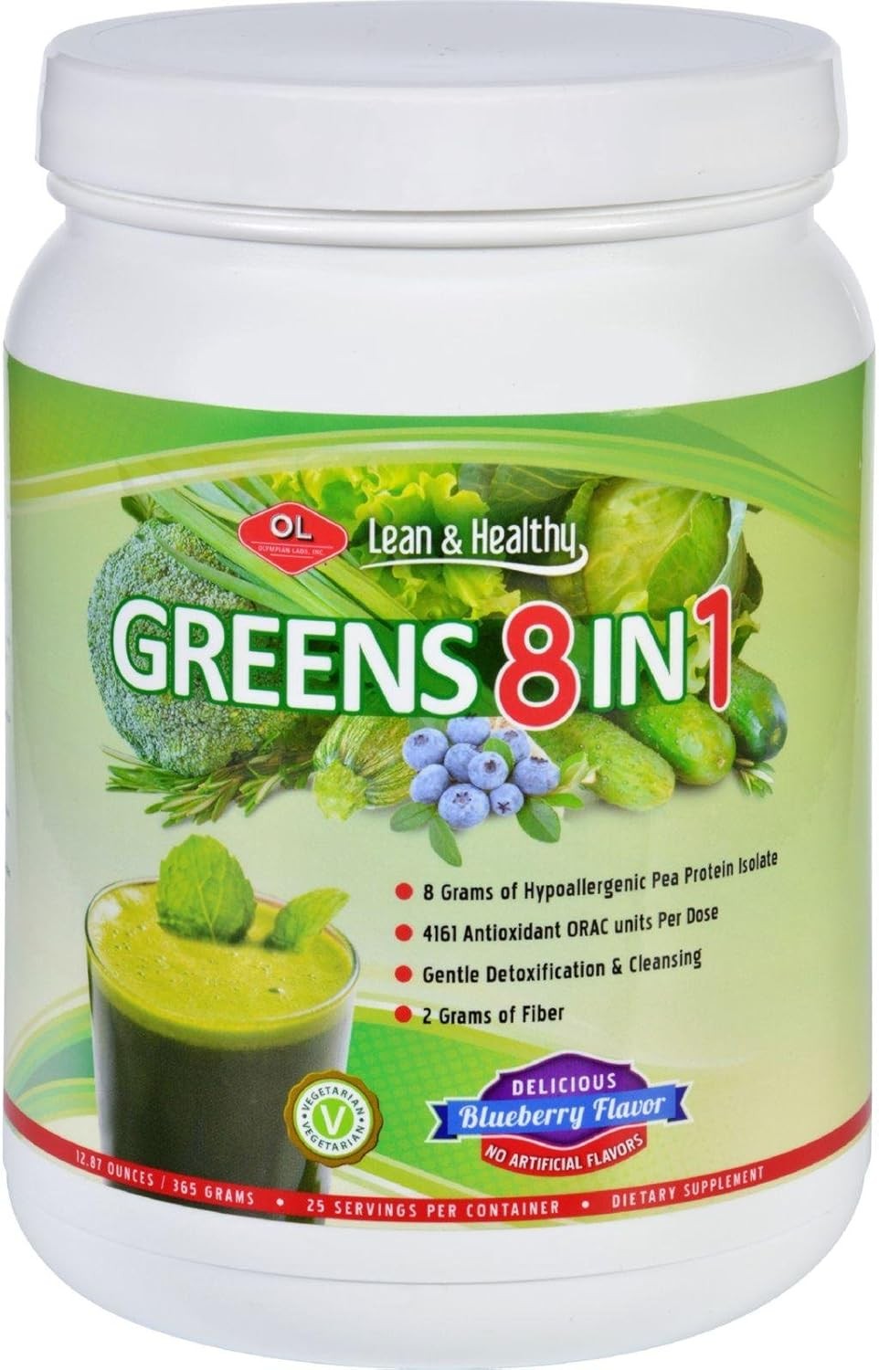 OLYMPIAN LABS Greens 8-In-1 w/ Protein OL Blueberry Flavor 12.87 Oz Tub BB 08/27