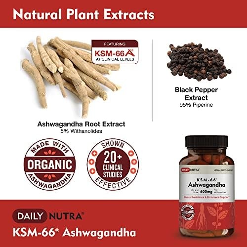 Ashwagandha 600mg Organic Root Extract 5% Withanolides 90 Capsules