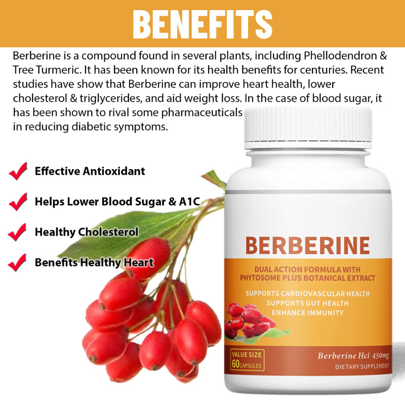 Berberine 450mg Extra Strength Formula Capsules Supports Cardiovascular Health