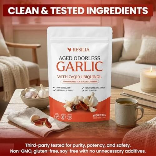 Resilia Garlic Extract 600mg Softgels (60 Count) – Odorless Aged Garlic Extra…