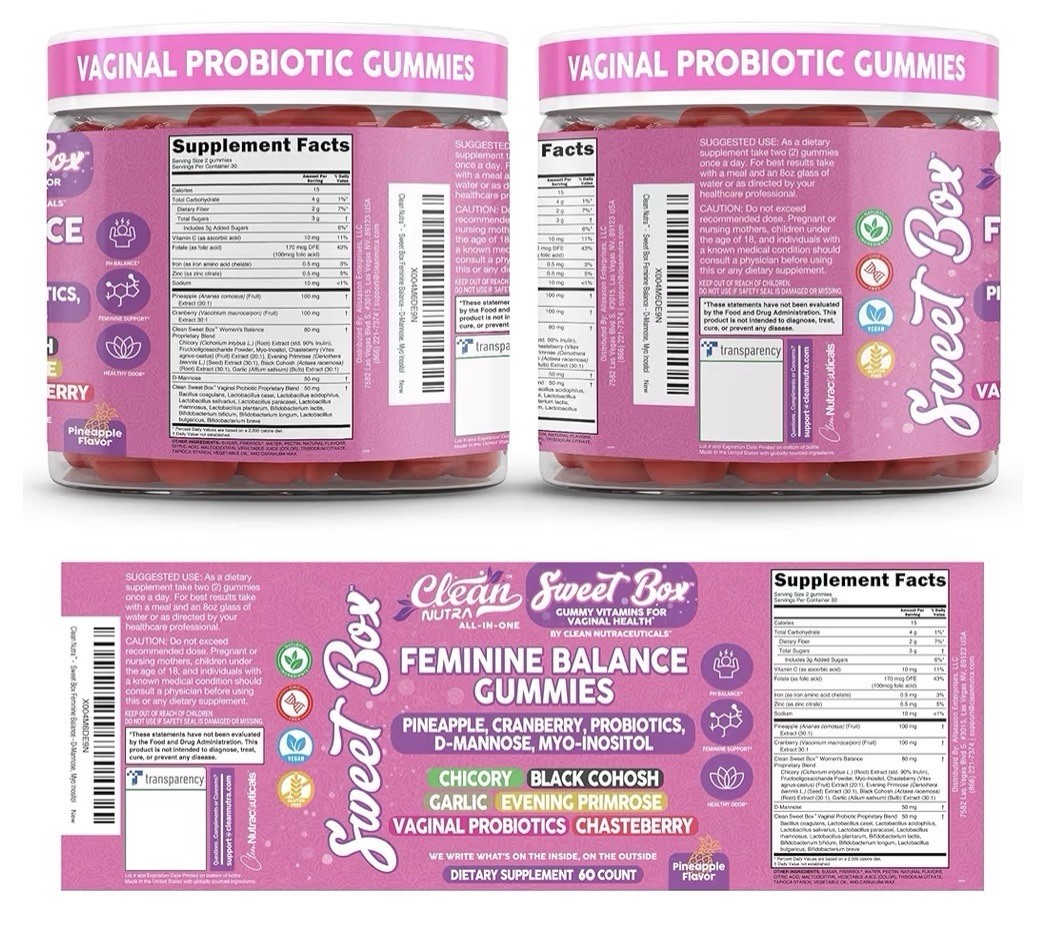 Clean Nutra Feminine Balance Gummies Vaginal Probiotic Ph Balance 60 Gummies