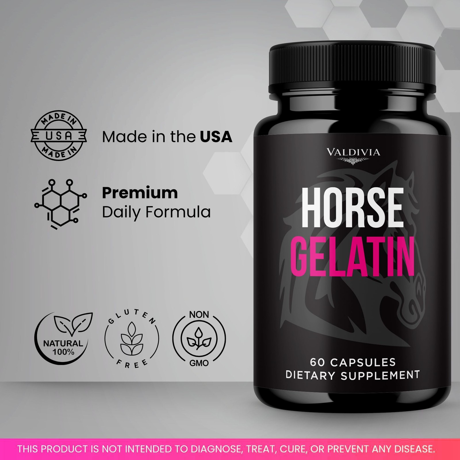 Horse Gelatin Supplement Capsules Joint Skin Collagen Hair Support 1 Pack 60Ct