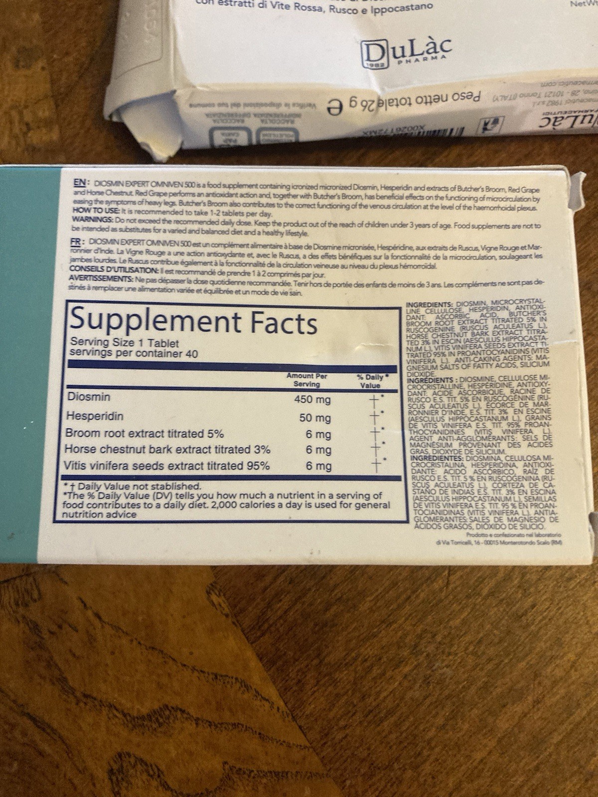 DuLac Pharma – Diosmin Expert Omniven 500 Tablets Blood & Circulatory Lot Of 6