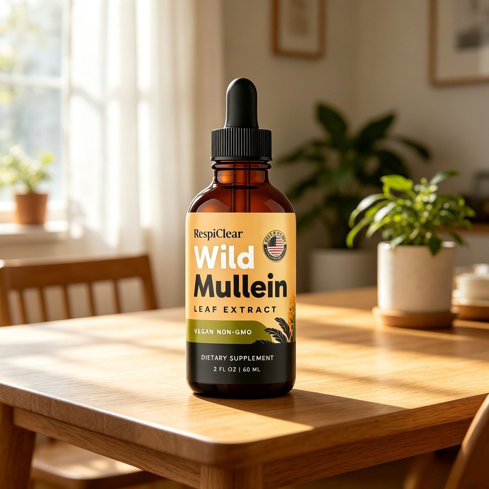 RespiClear Mullein Wild Leaf Extract Liquid Drops Non-GMO Lemon Vegan 2 oz fl