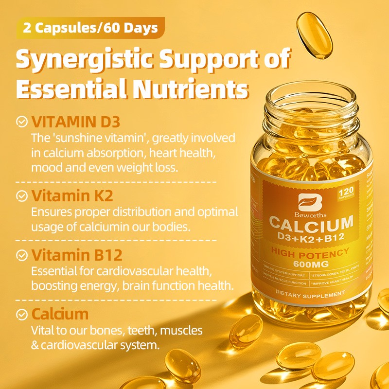 Calcium 1200mg with Vitamin D3 Supplement for Strong Bones & Muscle Health