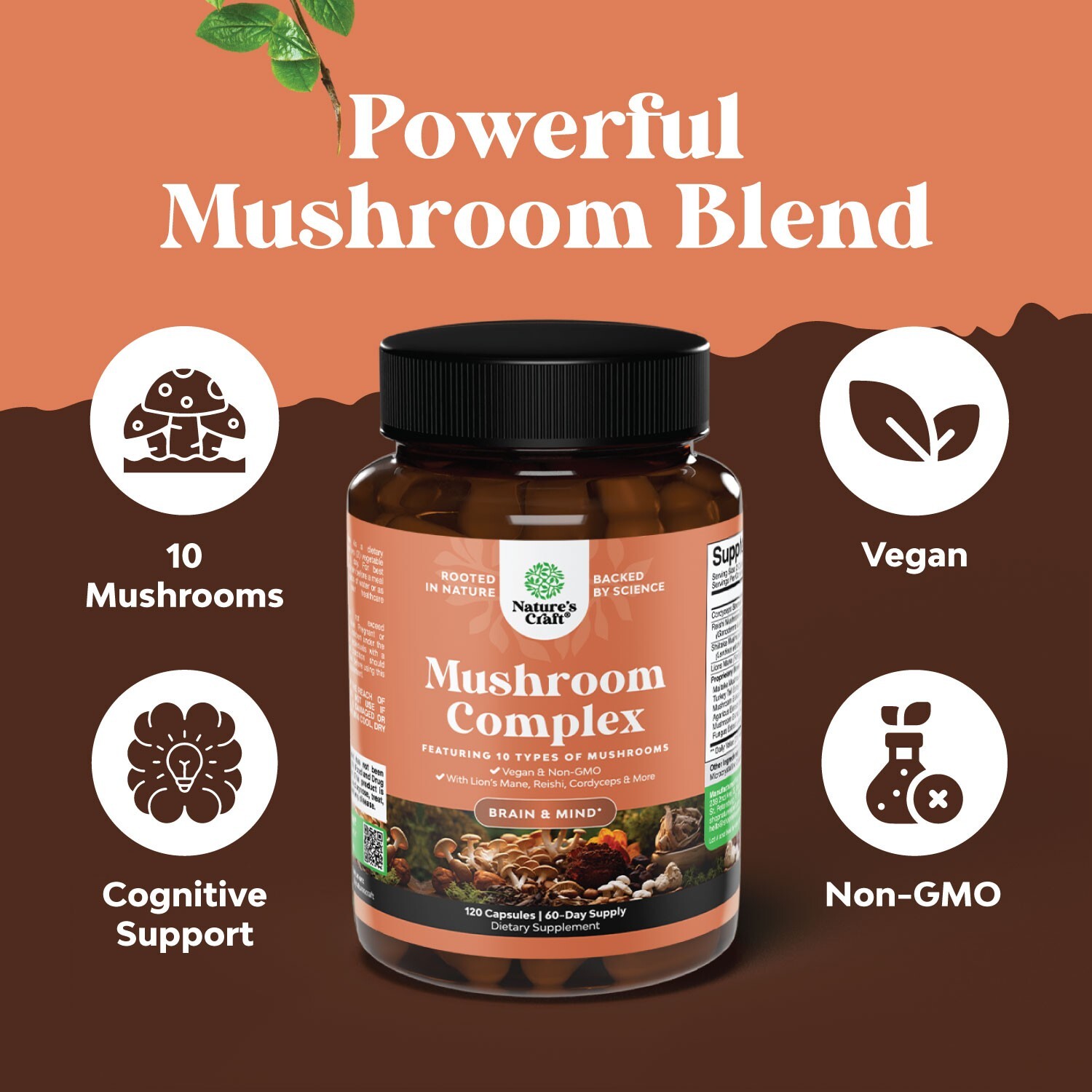 Advanced Mushroom Complex Capsules – 10X Lions Mane Supplement 120ct