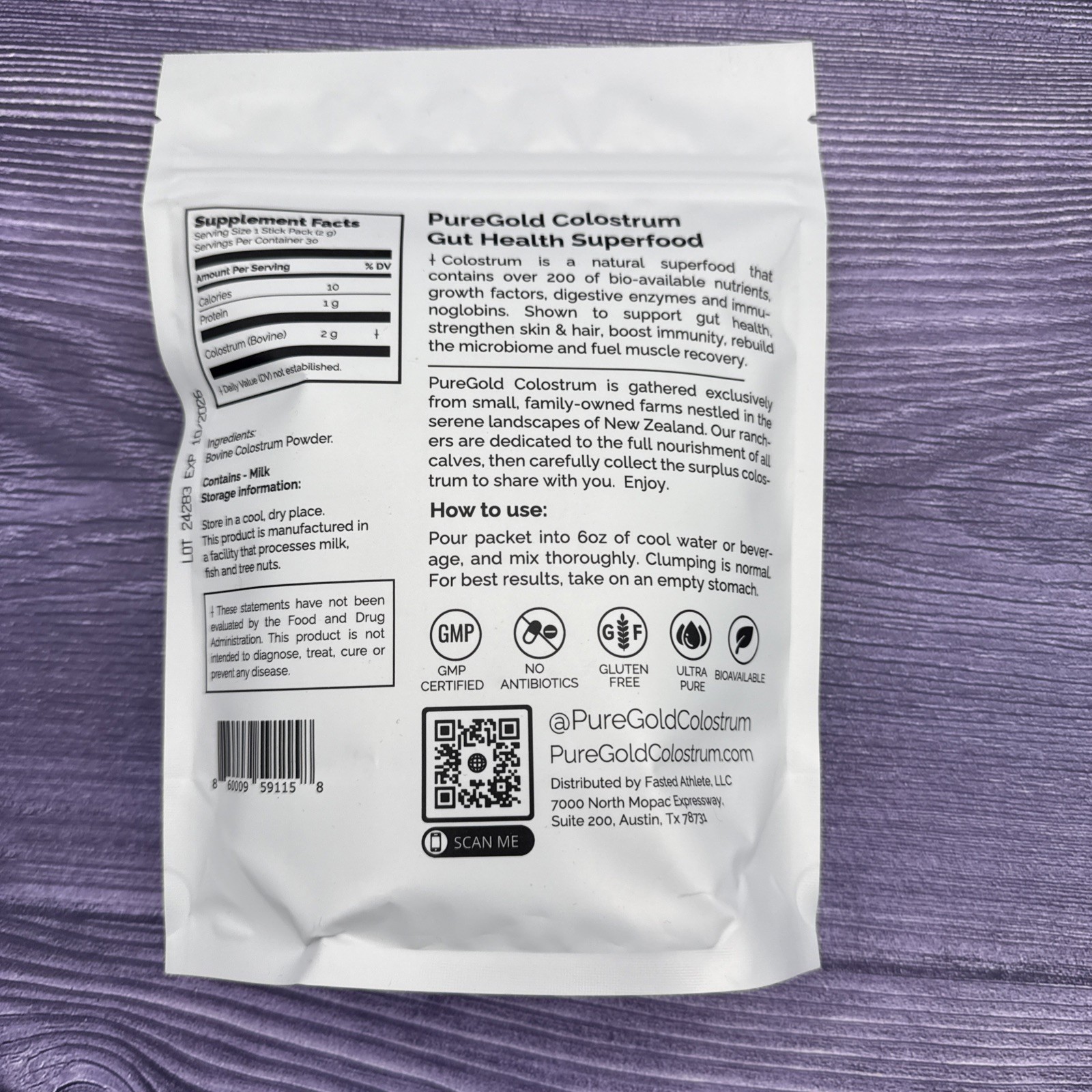 Fasted Athlete PureGold Colostrum Grass-Fed Powder (30 Single Serve Packets)