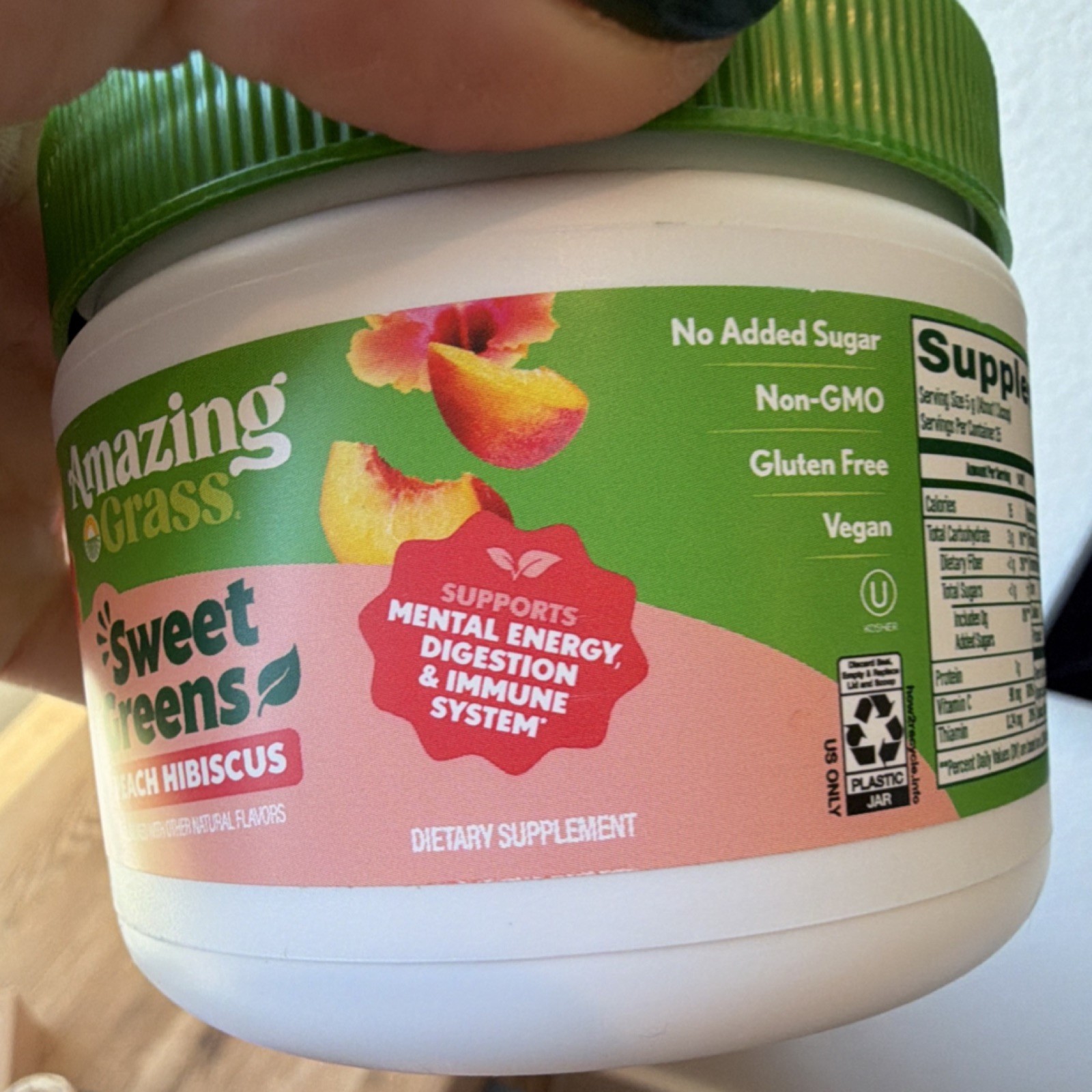 Amazing Grass Sweet Greens Peach Hibiscus Powder Vitamin C Vegan Non-GMO 4.4oz