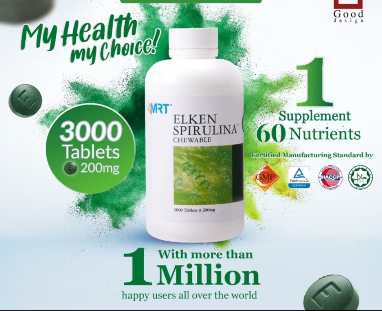 💯 ELKEN :Chewable ORGANIC SPIRULINA – (3000T/pack) NATURAL energy booster