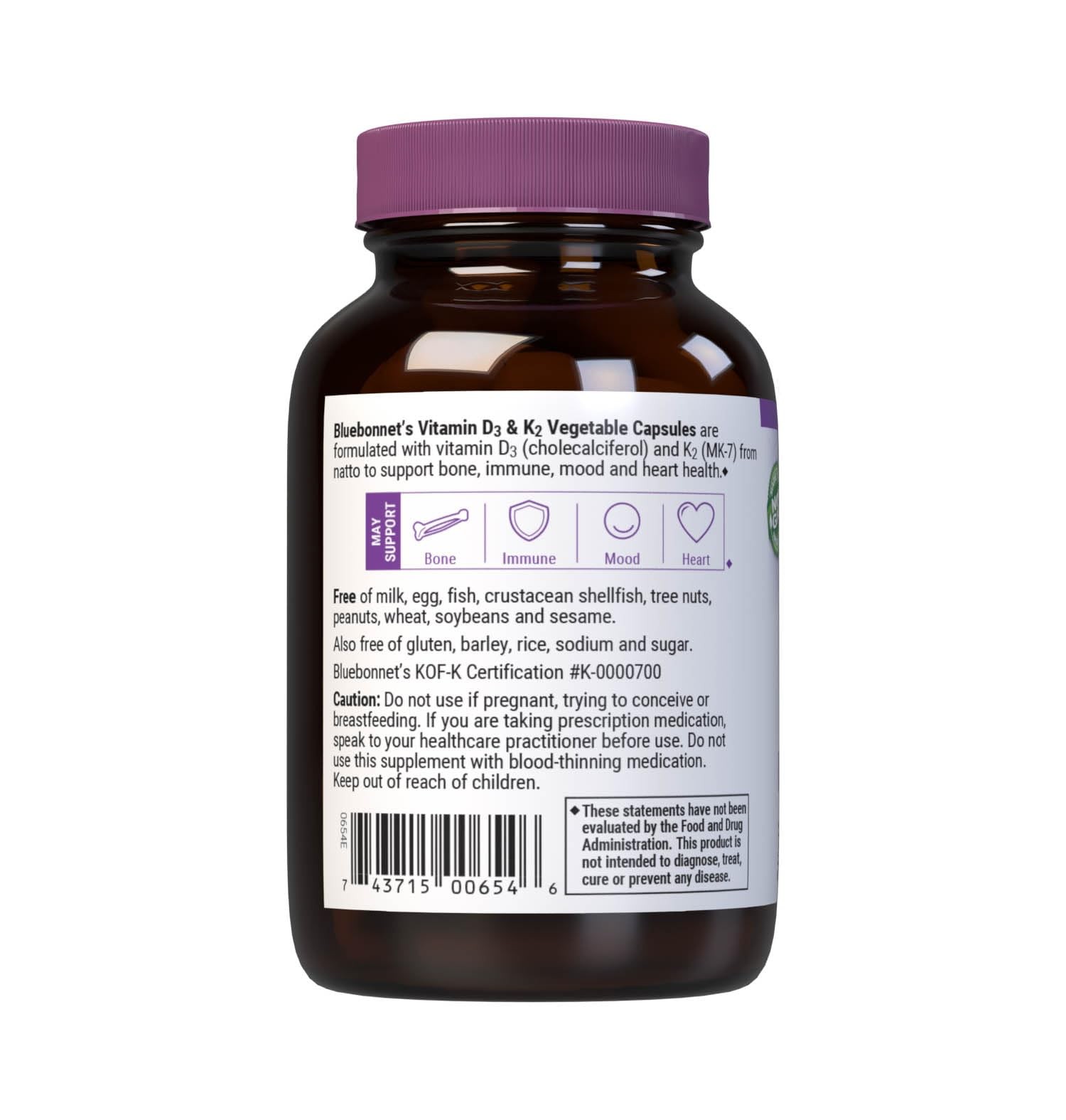 Bluebonnet Nutrition Vitamin D3 & K2, 1 Count (Pack of 60), No Color