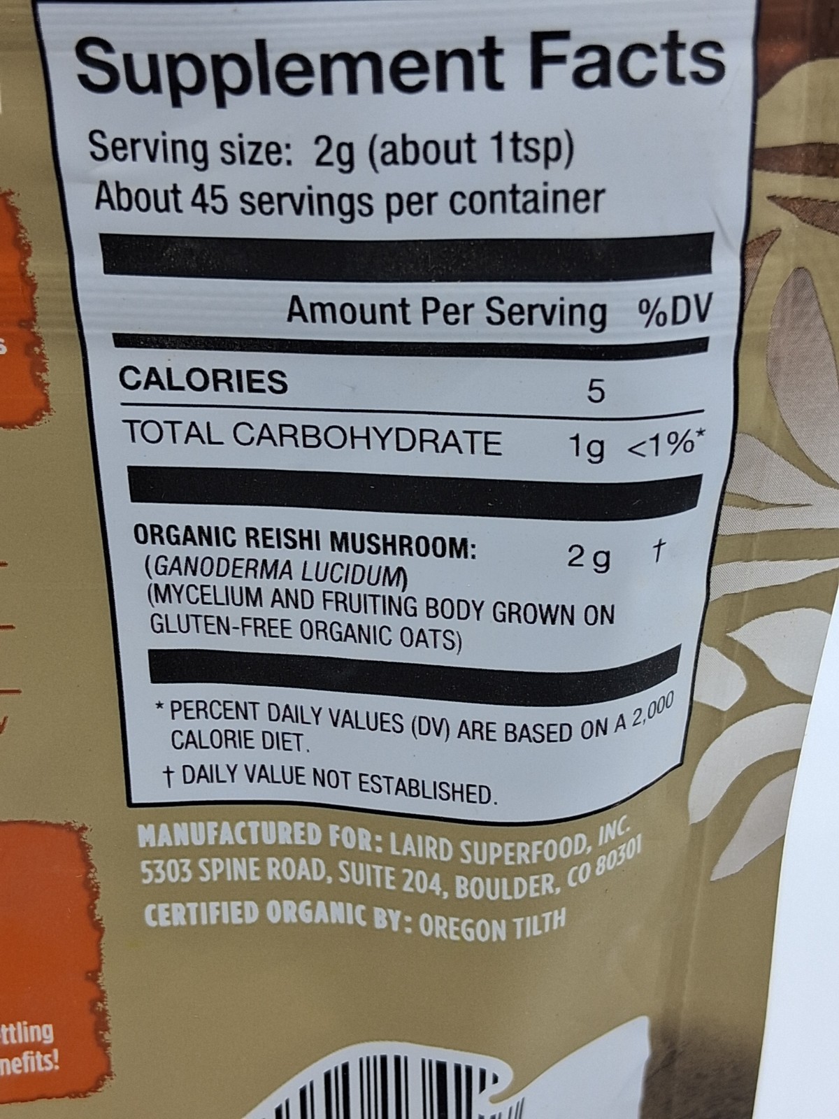 Laird Superfood Organic Reishi Mushroom Powder – 3.17 oz, 45 servings BB 4/2027