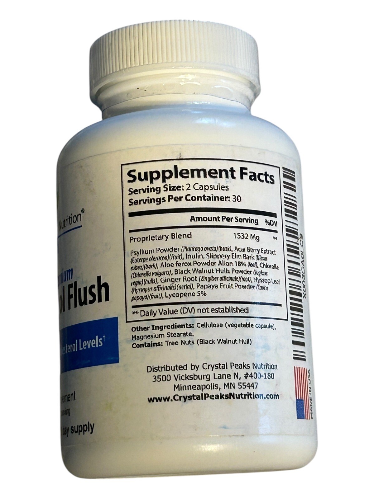 Cholesterol Flush – 1532 mg Crystal Peaks Nutrition – 60 Capsules – Ex: 10/28