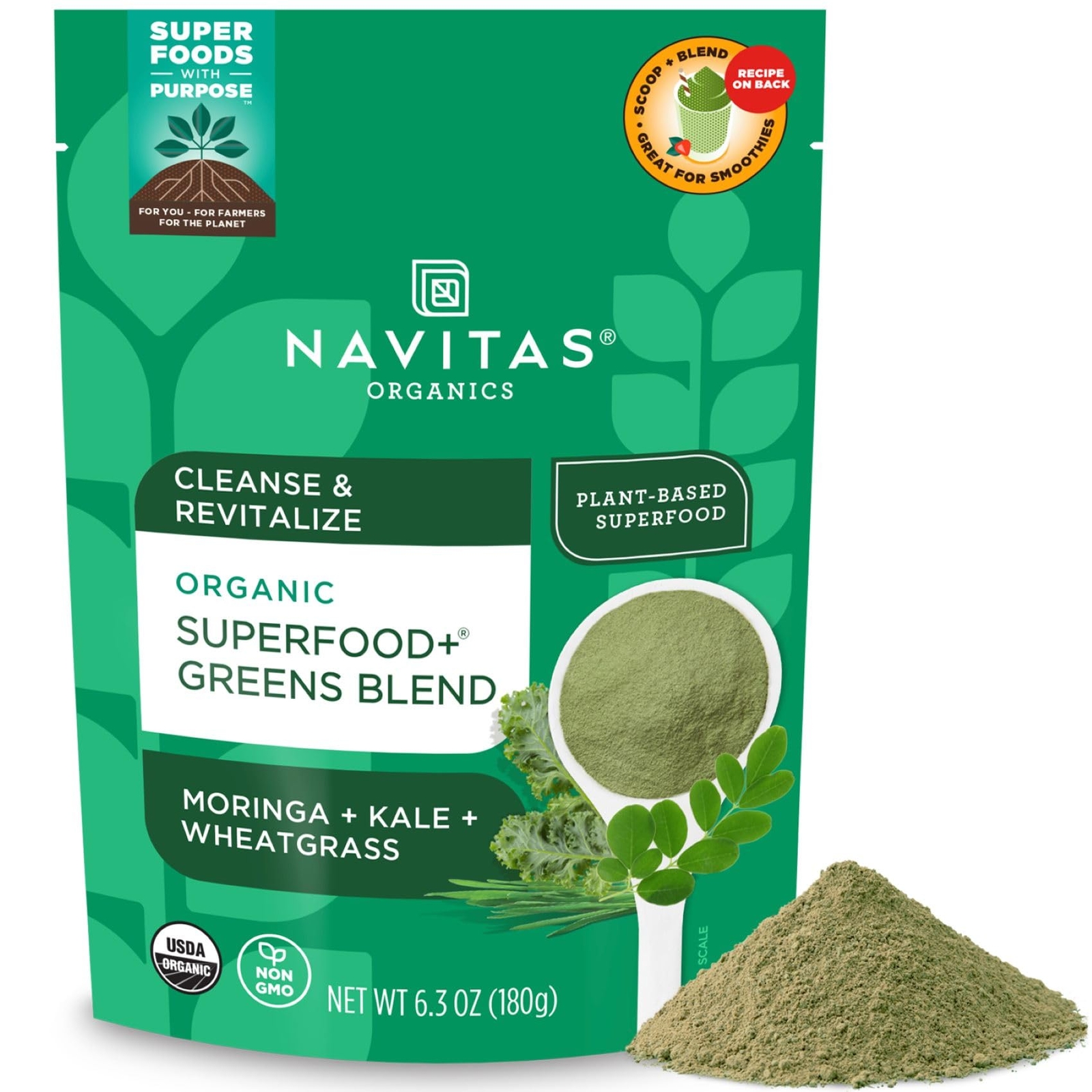 Navitas Organics Superfood Greens Blend 6.3oz Organic Detox Smoothie Powder