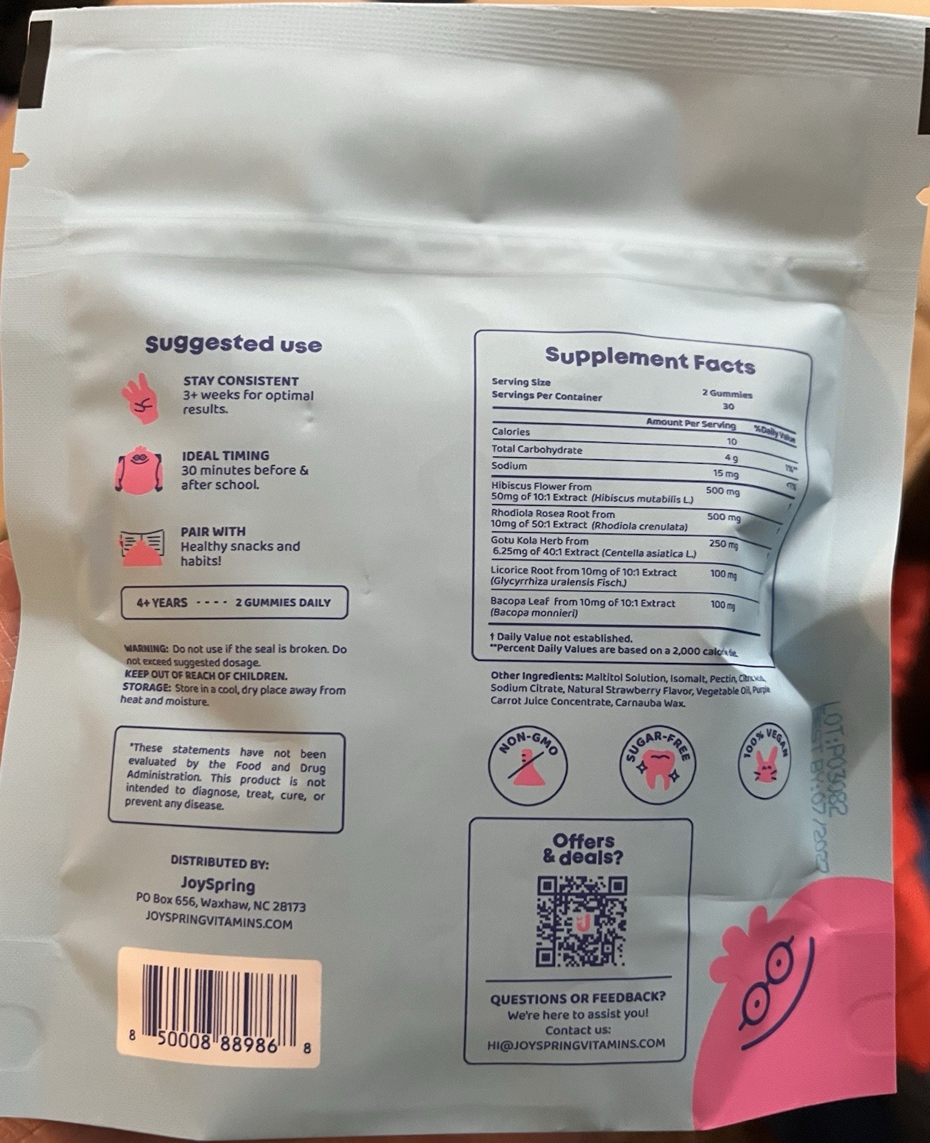 JoySpring Genius Focus Gummies Strawberry Herbal Supplement 60 Gotu Kola