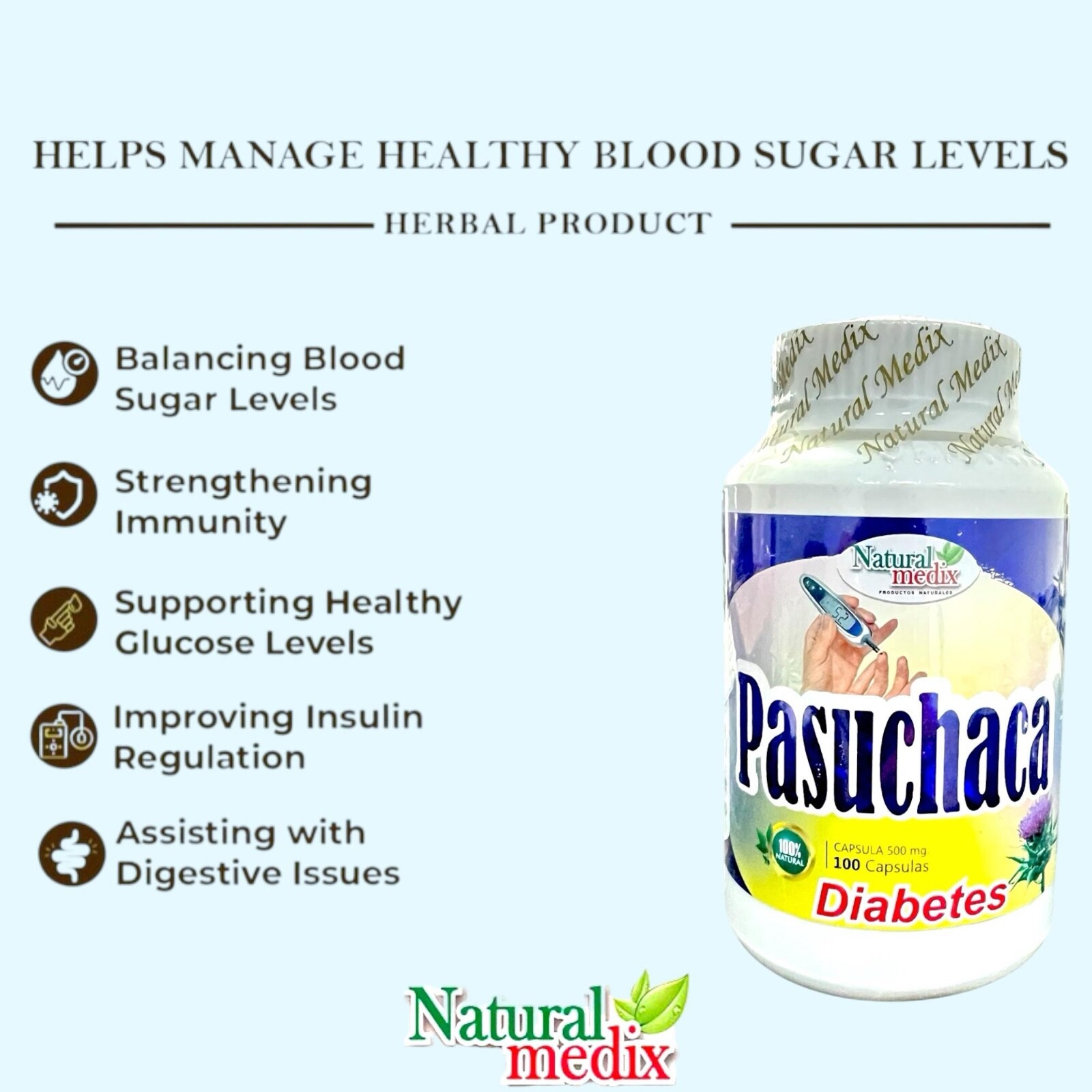 PASUCHACA PREMIUM CAPSULES HELPS MANAGE HEALTHY BLOOD SUGAR LEVELS – 100% PERU