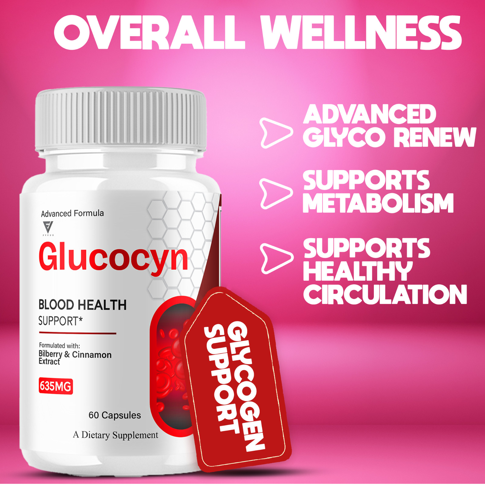 (3 Pack) Glucocyn Glycogen Pills, Glucocyn Advanced Support (180 Capsules)