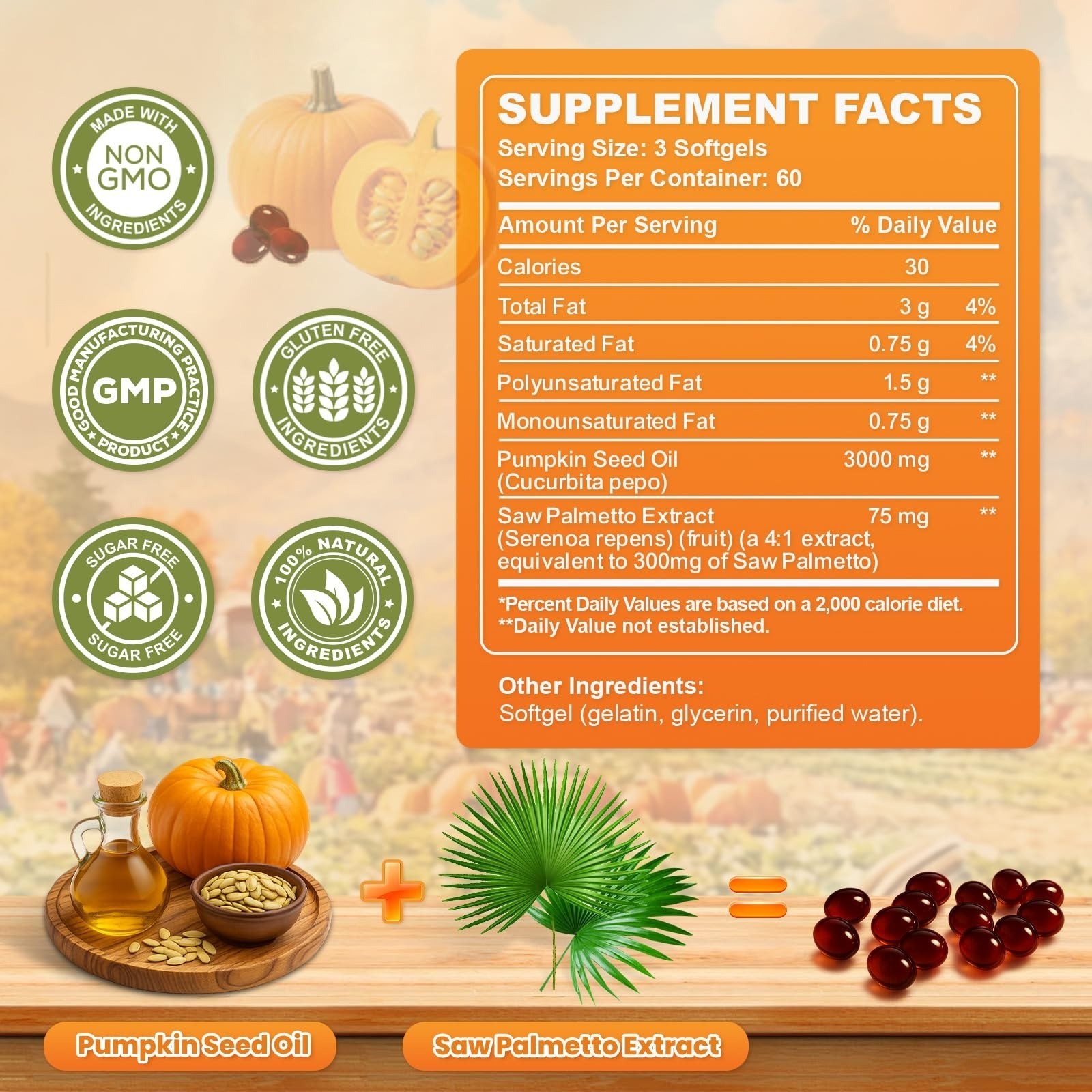 Pumpkin Seed Oil with Saw Palmetto 3000mg, 180 Softgels, Non-GMO