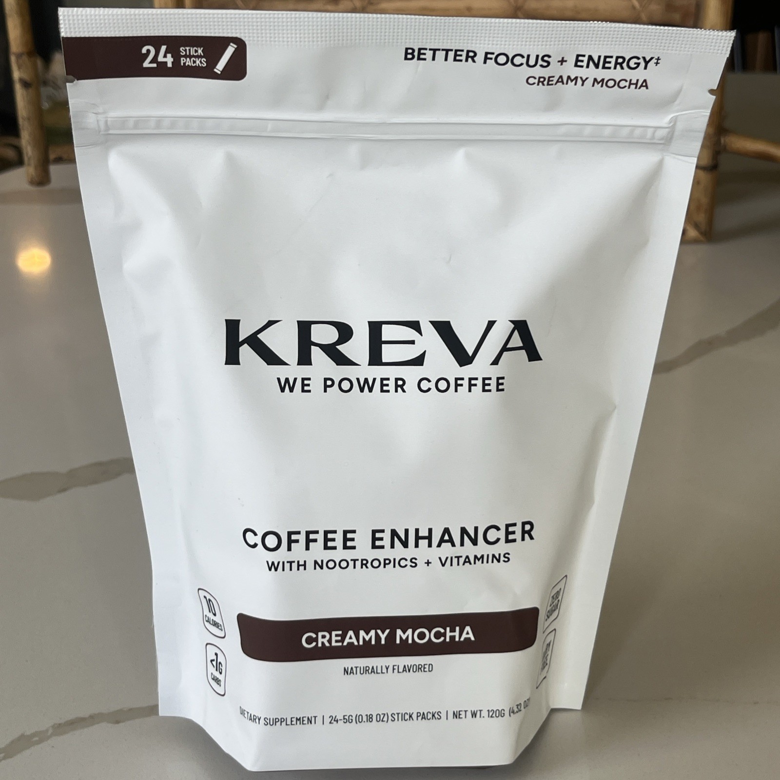 Kreva Creamy Mocha Coffee Enhancer with Nootropics & Vitamins Variety Pack 24pk