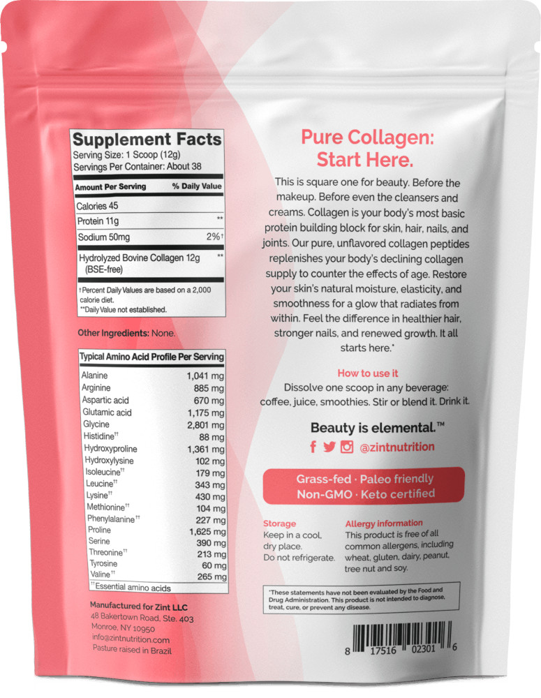 Zint Collagen Hydrolysate Pure Protein 32 oz 907 g Dairy-Free, Gluten-Free,